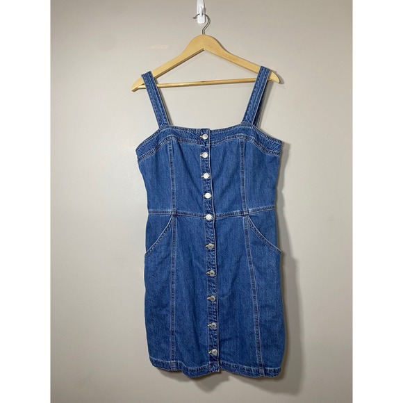 Levi's Dresses & Skirts - LEVIS Denim Fiorella Overalls Dress Women LARGE Button Front Smocked Back Pocket